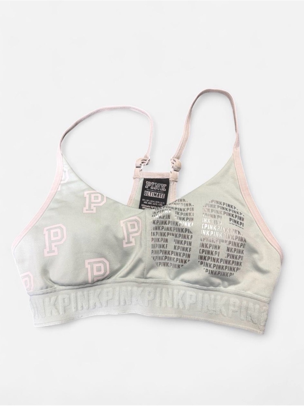 PINK Victoria's Secret Ultimate Mint Green & Chrome Silver Women’s Sports Bra
